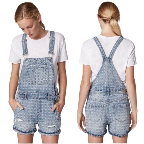 BlankNYC Denim Distressed Punch Line Shortalls - Picture 1 of 11
